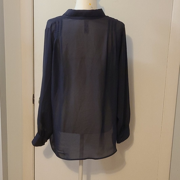 Mimi Chica Navy Blue Sheer Button-down Shirt - Picture 5 of 7